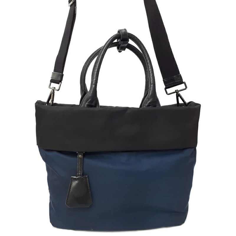 Prada Tessuto Leather 2way Tote Bag Blue Black